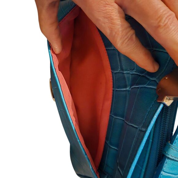 Y2K Elka Handbags Inc Vegan Faux Crocodile Pattern Shoulder Purse 90's VTG - Picture 6 of 12